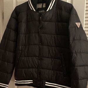 GUESS Black Bomber Jacket with Striped Collar
